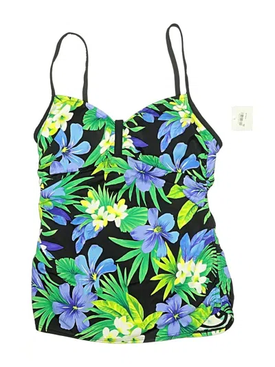 Pre-owned Caribbean Joe Swimsuit Top Blue Tropical Pattern Swimwear