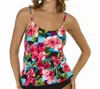 Caribbean Joe Tie Blouson Underwire Tankini Top In Uptown Girl In Multi