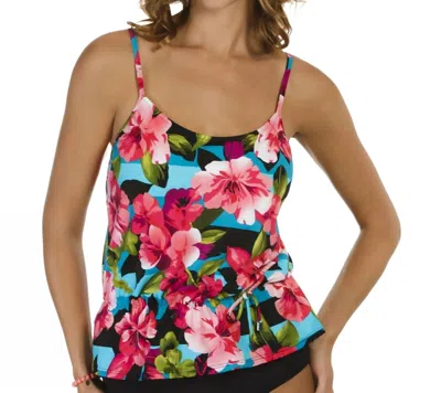 Caribbean Joe Tie Blouson Underwire Tankini Top In Uptown Girl In Multi