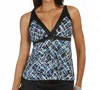 Caribbean Joe V-neck Framed Surplice Tankini Top In Joe Positive Energy