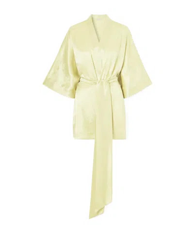 Carine Gilson Belted Embroidered Silk-satin Kimono In Yellow