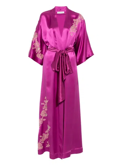 Carine Gilson Calais-caudry Lace Robe In Purple