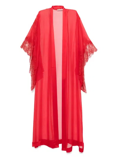 Carine Gilson Calais-caudry Lace Robe In Red