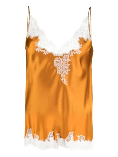 Carine Gilson Calais-caudry Lace Silk Camisole In Orange