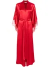 Carine Gilson Calais Caudry-lace Silk Dressing Gown In Red