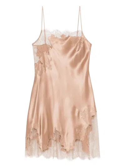 Carine Gilson Calais Caudry-lace Silk Nightdress In Gold