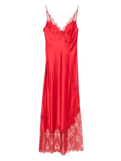 Carine Gilson Calais Caudry-lace Silk Nightdress In Red