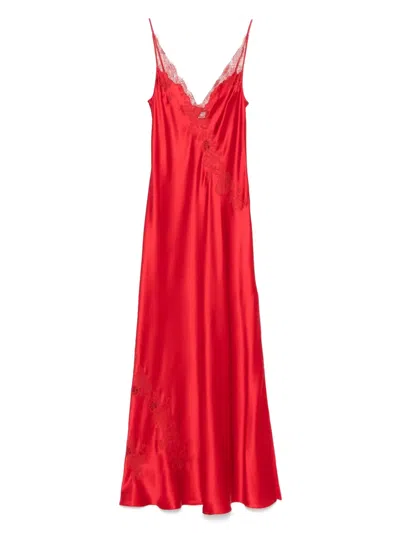 Carine Gilson Calais Caudry-lace Silk Nightdress In Red