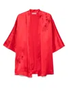 Carine Gilson Calais Caudry-lace Silk Robe In Red