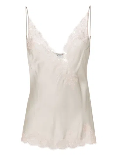 Carine Gilson Calais-caudry Lace-trim Silk Camisole In Grey