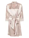 Carine Gilson Calais-caudry Lace-trim Silk Robe In Pink