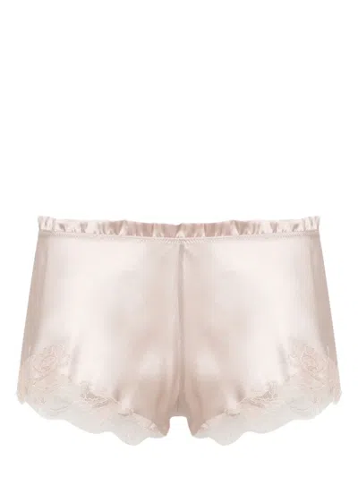 Carine Gilson Calais-caudry Lace-trim Silk Shorts In Pink