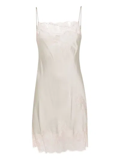 Carine Gilson Calais-caudry Lace-trim Silk Slip Dress In Grey