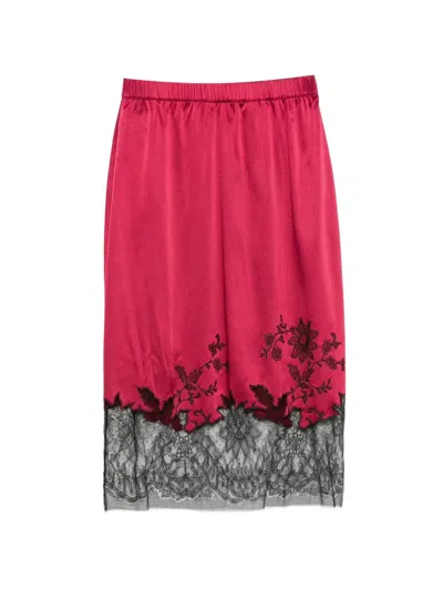 Carine Gilson Calais Caudry Lace-trim Midi Skirt In Pink