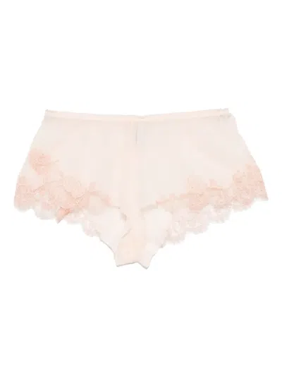 Carine Gilson Caudry-lace Silk Briefs In Pink