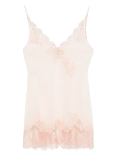 Carine Gilson Caudry-lace Silk Nightdress In Pink