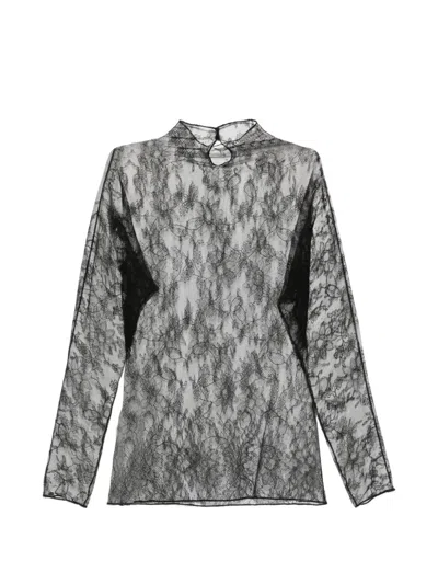 Carine Gilson Caudry Lace Turtleneck Top In Gray