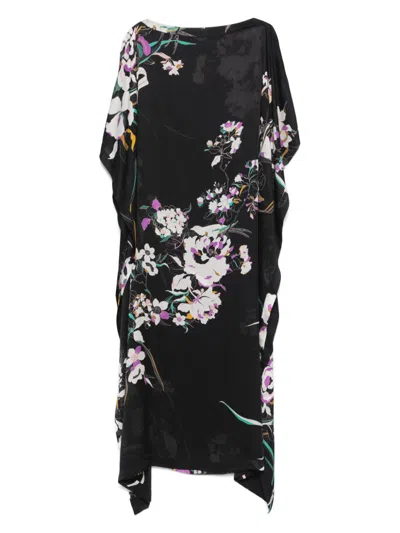 Carine Gilson Floral-print Silk Kaftan In Black