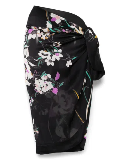 Carine Gilson Floral-print Silk Pareo In Black