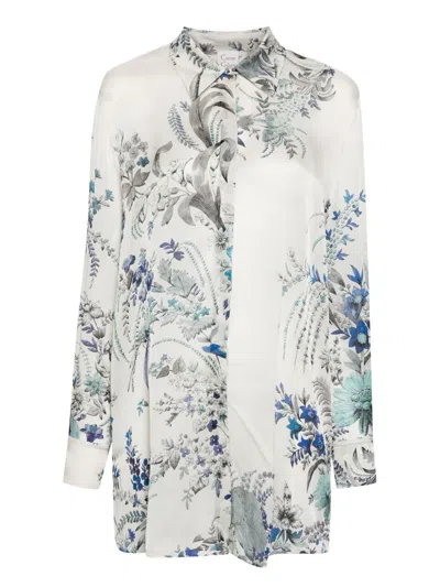 Carine Gilson Floral-print Silk Pyjama Top In Grey