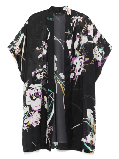 Carine Gilson Floral-print Silk Robe In Black
