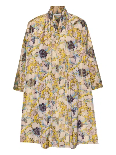 Carine Gilson Floral-print Taffeta Robe In Yellow