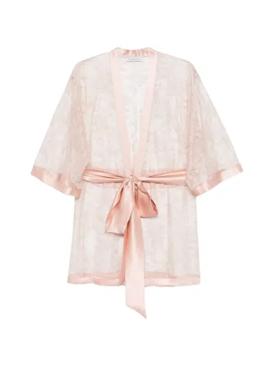 Carine Gilson Lace Belt-detail Kimono In Pink