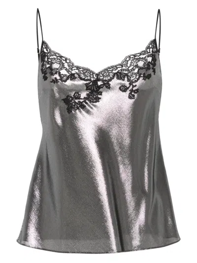 Carine Gilson Lace-detail Lurex Camisole In Silver