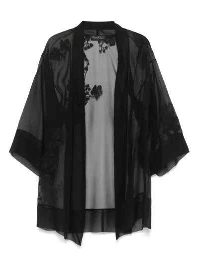 Carine Gilson Lace-detail Organza Robe In Black