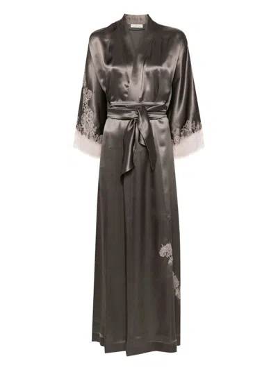 Carine Gilson Lace-detail Silk Cape In Grey
