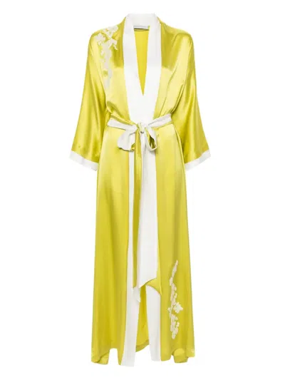 Carine Gilson Lace-detail Silk Housecoat In 绿色