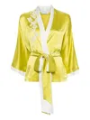 Carine Gilson Lace-detail Silk Housecoat In Green