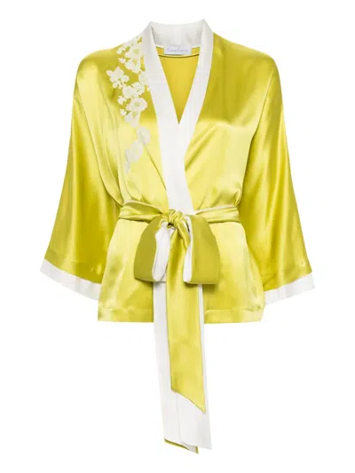 Carine Gilson Lace-detail Silk Housecoat In Green