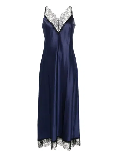Carine Gilson Lace-detail Silk Nightdress In Blue