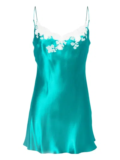 Carine Gilson Lace-detail Silk Slip Dress In Green