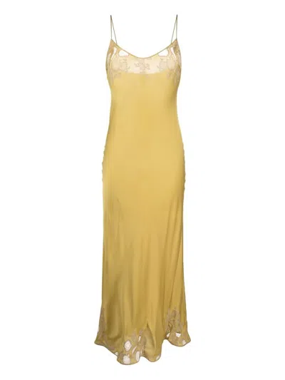 Carine Gilson Lace-panelled Maxi Camisole Dress In Yellow