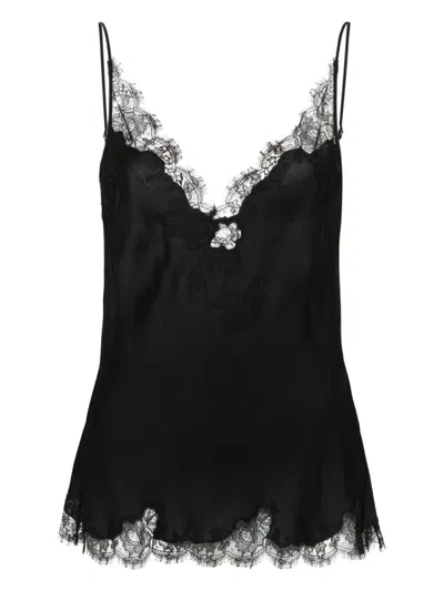 Carine Gilson Lace-trim Silk Camisole In 黑色