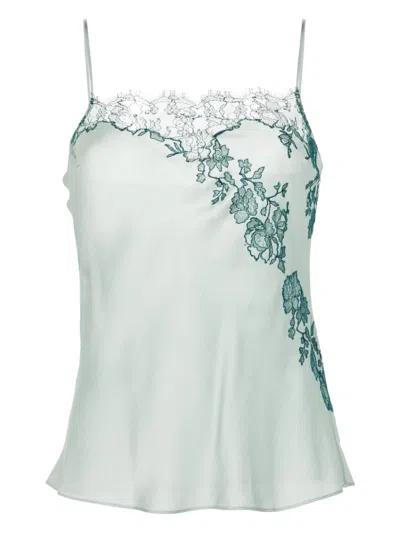 Carine Gilson Lace-trim Silk Camisole In Blue