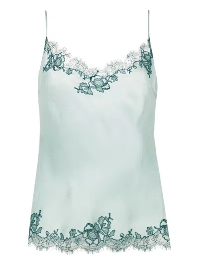 Carine Gilson Lace-trim Silk Camisole In Blue