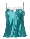 Carine Gilson Lace-trim Silk Camisole In Blue