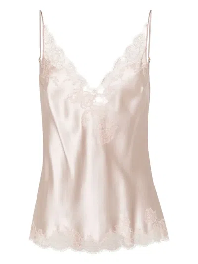 Carine Gilson Lace-trim Silk Camisole In Pink