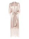 Carine Gilson Lace-trim Silk Long Robe In Pink
