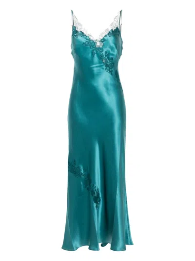 Carine Gilson Lace-trim Silk Nightdress In Blue