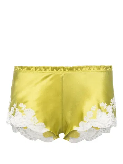 Carine Gilson Lace-trim Silk Pyjama Shorts In Yellow
