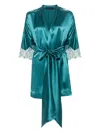Carine Gilson Lace-trim Silk Robe In Blue