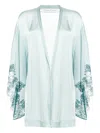Carine Gilson Lace-trim Silk Robe In Blue