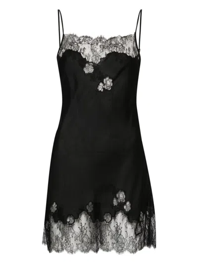 Carine Gilson Lace-trim Silk Slip Dress In 黑色