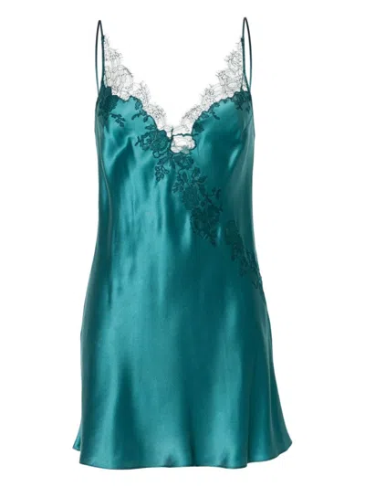 Carine Gilson Lace-trim Silk Slip Dress In Blue