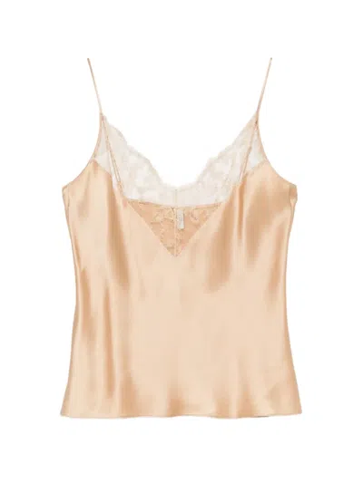 Carine Gilson Lace-detail Silk Camisole In Brown