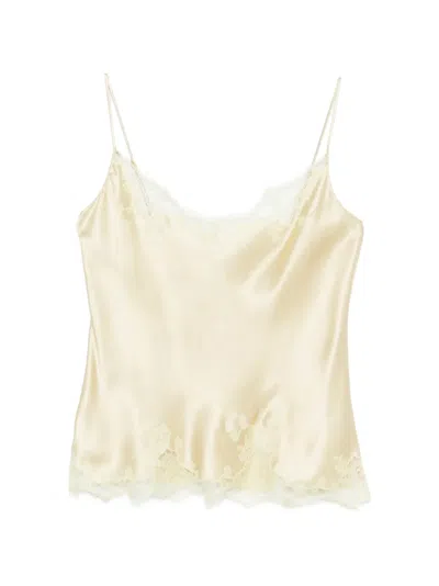 Carine Gilson Lace-detail Silk Camisole In Yellow